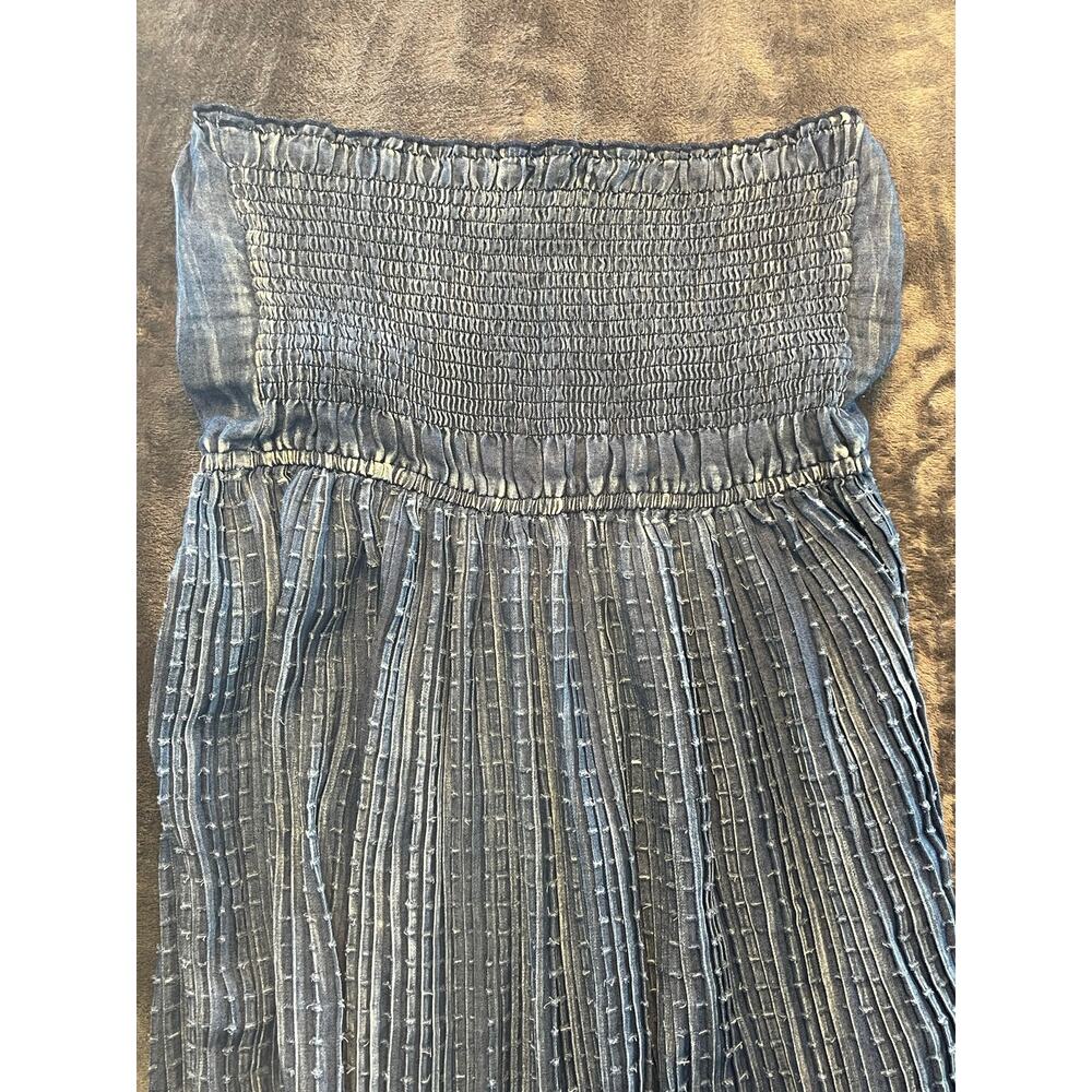 Millenium Denim Look Dobby Dot Strapless Maxi Dress – Blue Pleated Cottagecore - Picture 8 of 8